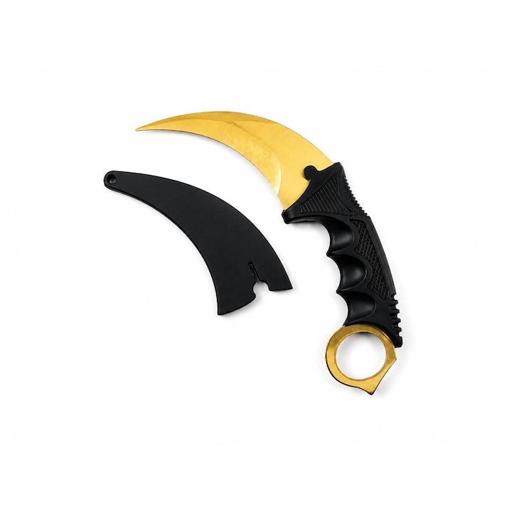 Cutit Karambit de Antrenament Auriu cu Teaca, Fara Tais, Design Tactical Premium, Accesoriu pentru Colectie si Cosplay, Dalimag