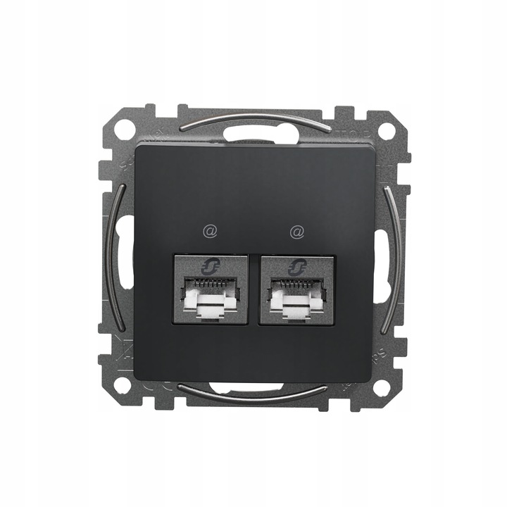 Priza dubla RJ45 categoria 6 STP Schneider Electric Sedna Design negru antracit 7.3x7.3x3.5cm