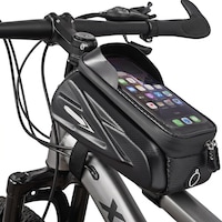 Geanta Cadru Bicicleta AMRTI®, Suport Telefon Impermeabil, Borseta pentru Ciclism cu Ecran Tactil, Compatibila cu Smartphone pana la 7 inch, Design Fibra de Carbon, Spatiu Depozitare Accesorii, Negru