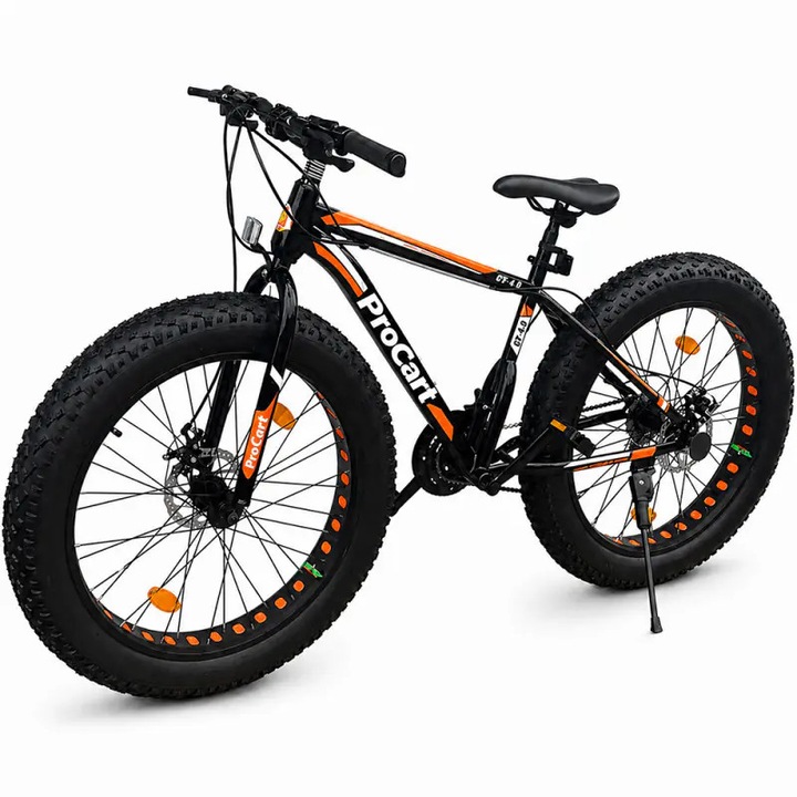 Велосипед Fat Bike 26 инча, 21 скорости Shimano, дискови спирачки, гуми 4 инча, оранжево/черно