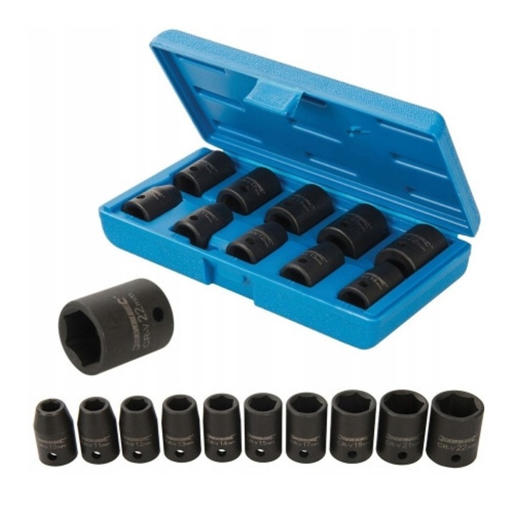 Комплект 10 ударни вложки Silverline 10-22мм 1/2" къси