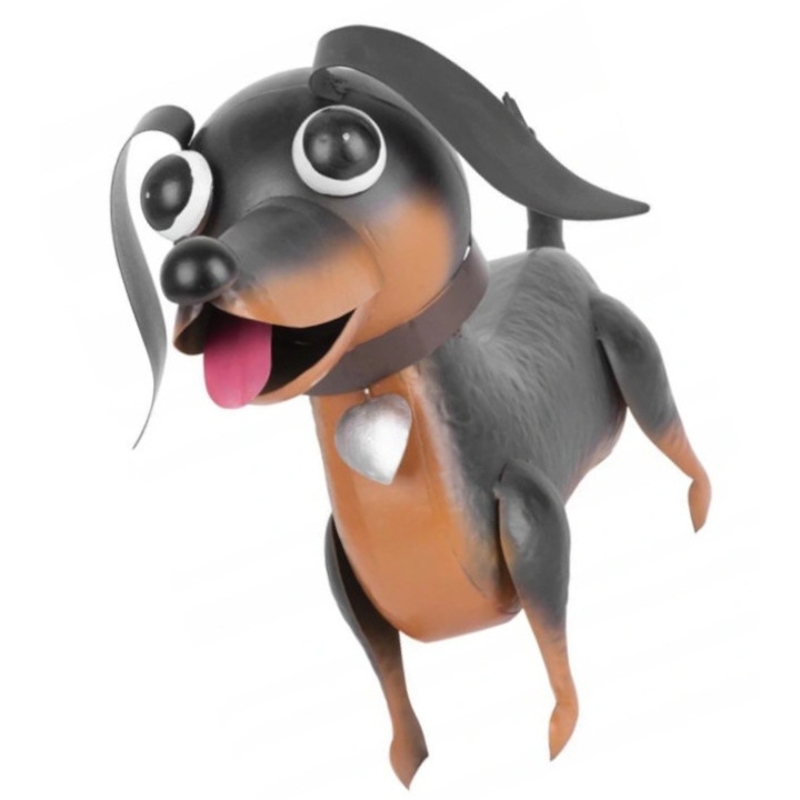 Strend Pro Kerti dekoráció/figura, kutya, 24 cm, minőségi fémből, mozgatható fej rugón, fekete/barna, 1 db