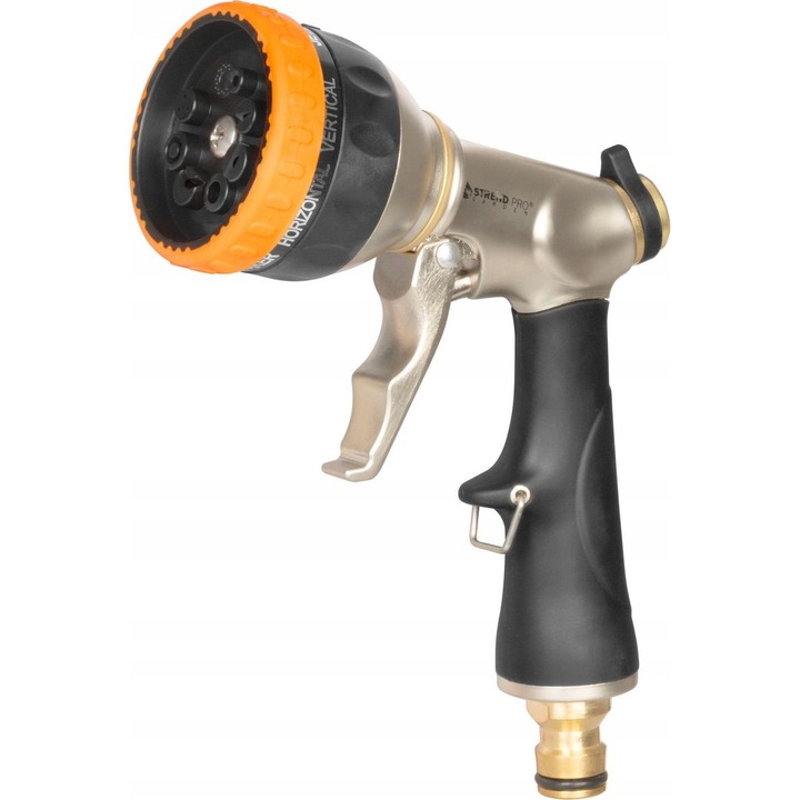 Strend Pro BJ4037T öntözőpisztoly/permetezőpisztoly, cinkből és sárgarézből, 8 permetezési mód, ergonomikus csúszásmentes fogantyú, fekete/arany, 1 db