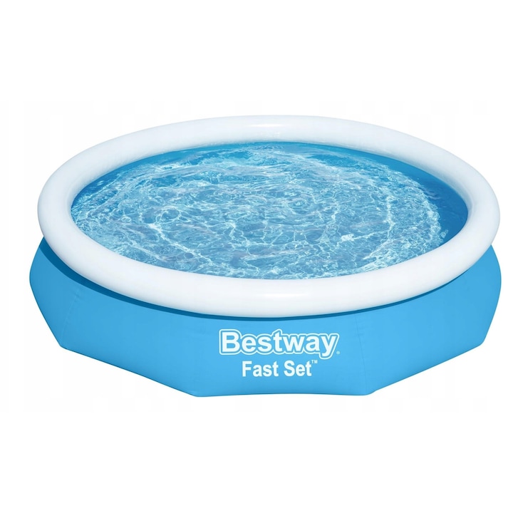 Надуваем басейн Bestway Fast Set с надуваем пръстен, PVC Duraplus, лесен монтаж, източващ клапан, син/бял, 305 x 66 см, 3200L