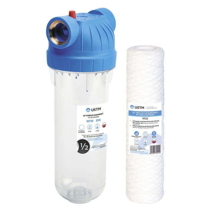 Corp filtru apa UST-M EMI 10" 1/2", set cu cartus polipropilena 20 microni, 123x110x320mm