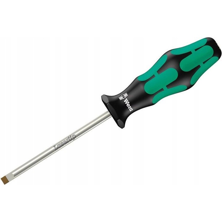 Отвертка плоска Wera 335 Kraftform Plus, 5,5 x 1 мм, стебло 300 мм, накрайник Lasertip, от високолегирана стомана, черен/зелен, 1 бр.