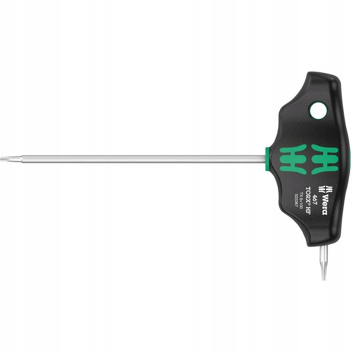 Отвертка Torx Wera Hex-Plus 467 HF, TX6 x 100 мм, Т-образна дръжка с функция за захващане, ергономична 2-компонентна, черно/зелено, 1 бр.