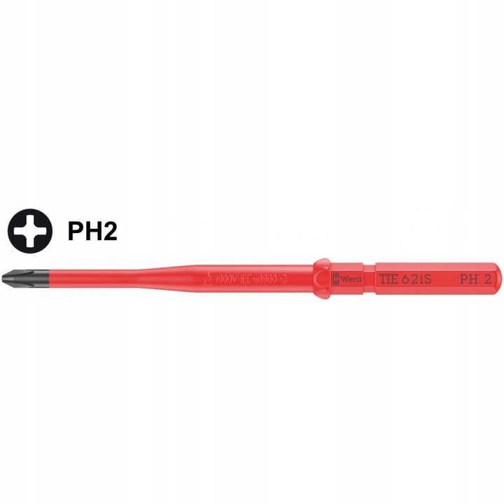 Сменяем накрайник Wera TIE 62 iS PH2 x 157 mm, VDE изолиран, тестван съгласно IEC 60900, червен, 1 бр.