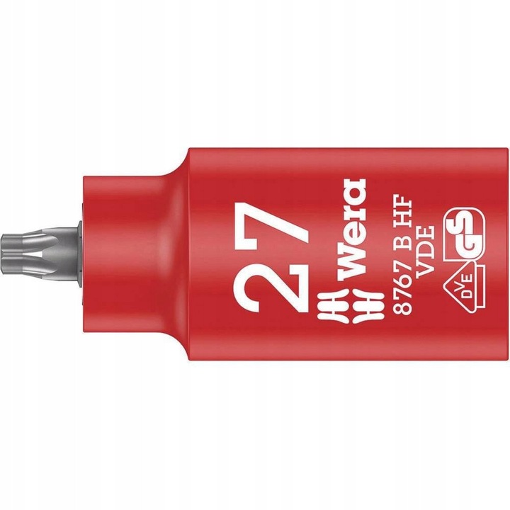 Вложка Wera Zyklop 8767 B, Torx TX27, VDE изолирана за 1.000 V, захват 3/8'', дължина 55 мм, червена, 1 бр.