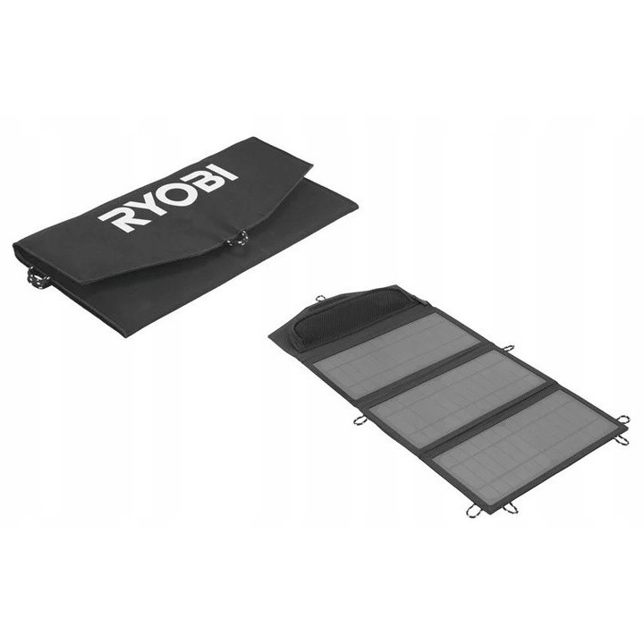 Ryobi RYSP21A 21W összecsukható napelem, 2 db 12W USB-A port, hordozható, Ryobi ONE+ akkumulátorokkal kompatibilis, fekete, 1 db