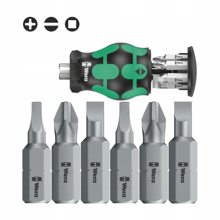 Комплект отвертки Wera Kraftform Kompakt Stubby, 6 части, магнитни, многоцветни, 65мм