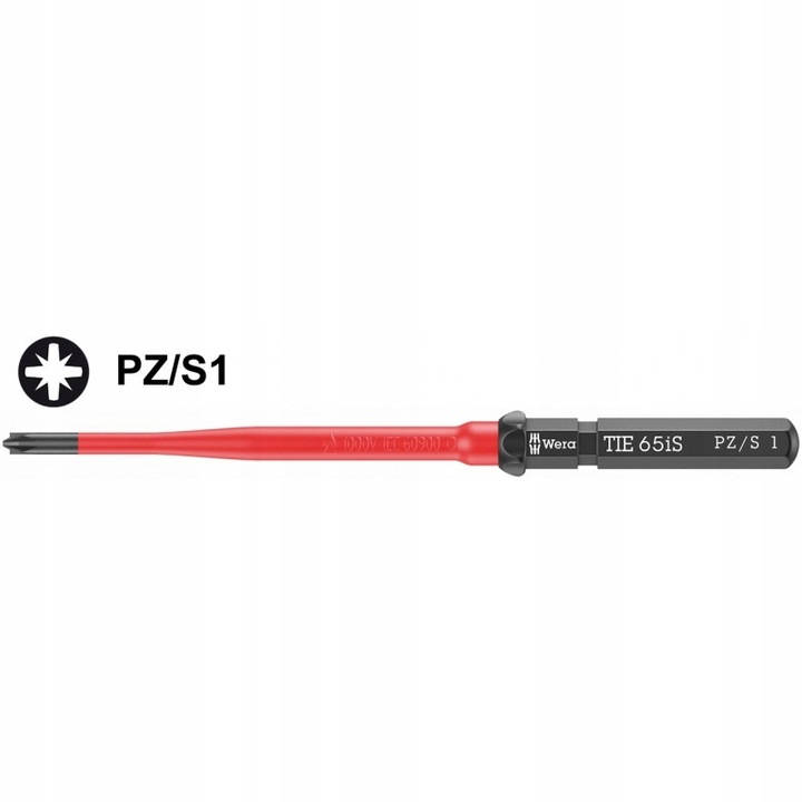 Сменяем накрайник Wera TIE 65 iS PZ/S1 x 157 mm, VDE 1000V изолиран, накрайник Black Point за прецизност, червен/черен, 1 бр