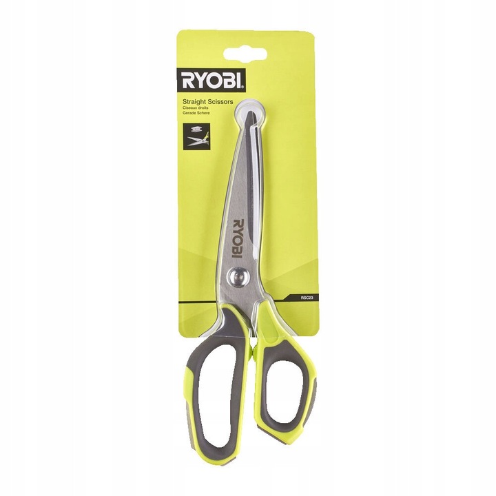 Ryobi RSC23 univerzális olló, 9,5 cm rozsdamentes acél penge, ergonomikus ABS fogantyú, sárgászöld/szürke, 23 cm