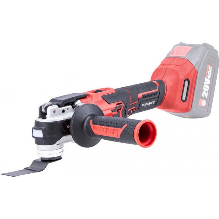 Worcraft CMT-S20LiB akkus multifunkciós szerszám, oszcilláló, szénkefe nélküli (brushless), fordulatszám szabályozás 10.500–20.000 ford./perc, LED világítás, piros/fekete