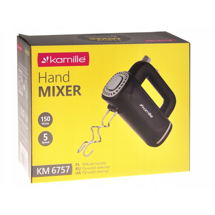 Ръчен миксер Kamille KM-6756, 150W, 5 скорости, 4 аксесоара, бял
