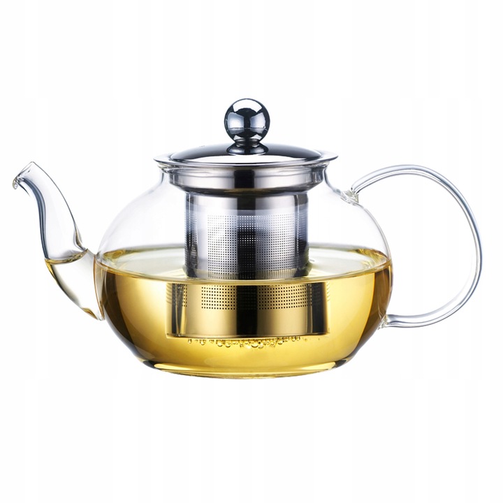 Kamille teafőző, 800ml, rozsdamentes acél és hőálló üveg, átlátszó