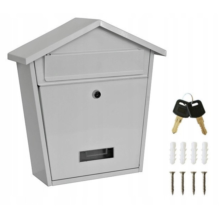 Strend Pro fehér fém postaláda 37x36x13,5cm zárral és átlátszó ablakkal