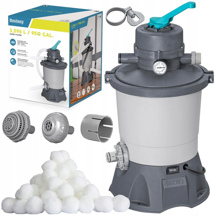 Bestway homokszűrő szivattyú 3596 l/h szűrőgolyókkal 500 g, fehér, 32mm