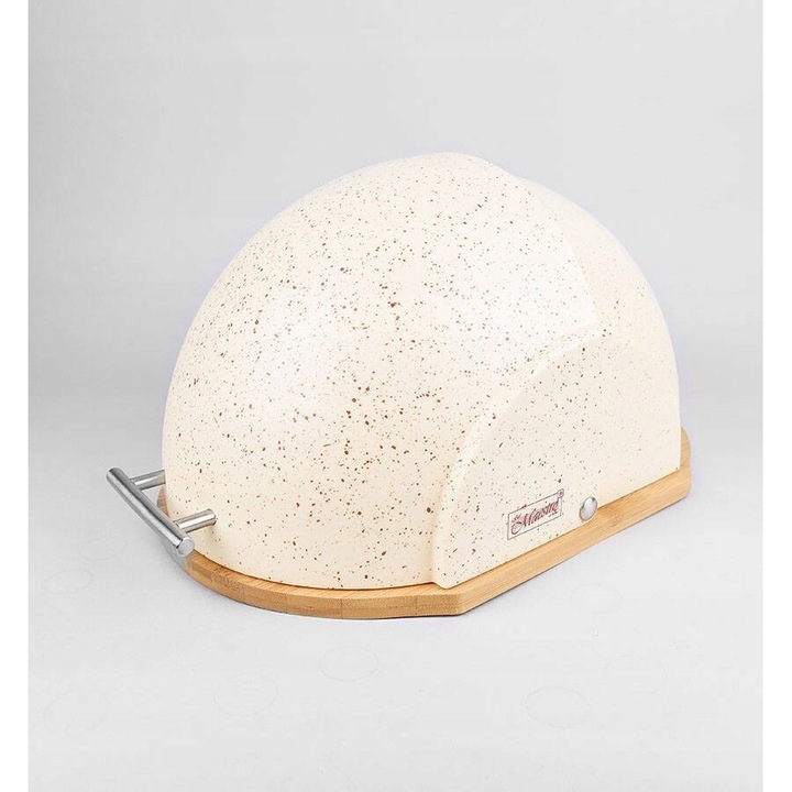 Кутия за хляб Maestro MR-1678-BEIGE от дърво и пластмаса, с капак на панти, със сребриста дръжка, бежова, 27.5x37.5x21 см
