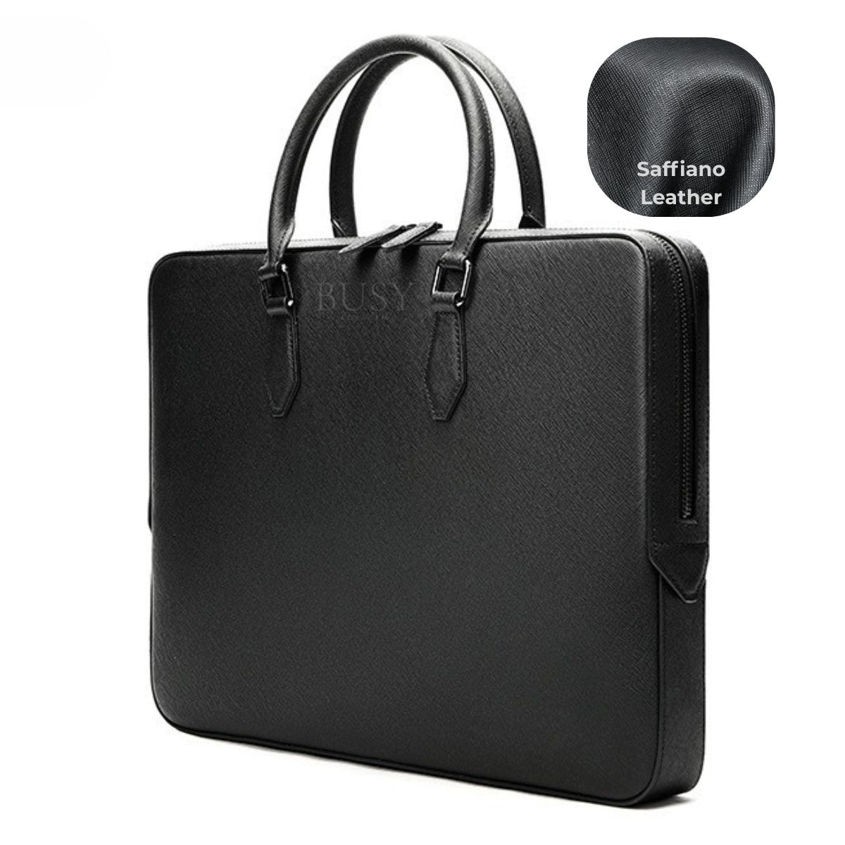 Geanta laptop 14’' din piele naturala Saffiano, slim, suport troler - Negru
