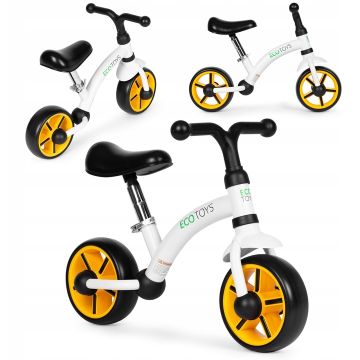 Bicicleta fara pedale Ecotoys LC-V1252-BLACK-W, боядисана стоманена рамка, издръжливи EVA колела, регулируема седалка 33-41 см, заключване на кормилото, преден калник, Черна, 1 бр