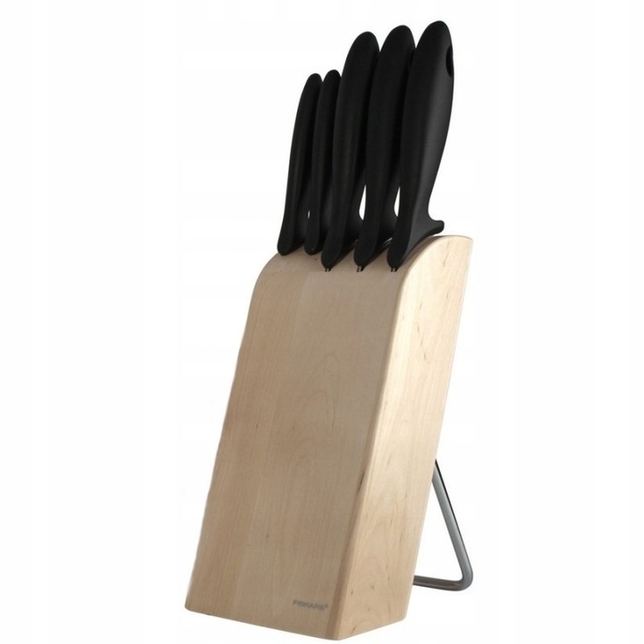 Fiskars KitchenSmart 5 részes konyhakés készlet, rozsdamentes acél, fa blokk, 12x17x21x23cm