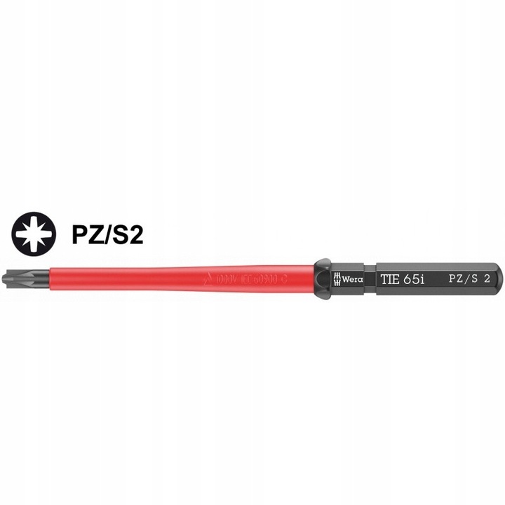 Сменяем накрайник Wera Kraftform Kompakt VDE 65i, изолиран, тестван по IEC 60900, накрайник Pozidriv PZ/S2 black point, червен/черен, 157 мм