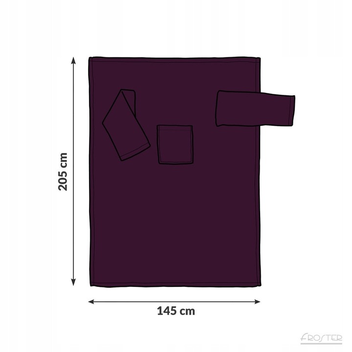 Froster GAD02428 takaró ujjal, 280 g/m2 polár anyagból, zsebbel és praktikus ujjakkal, bordó, 145x205 cm