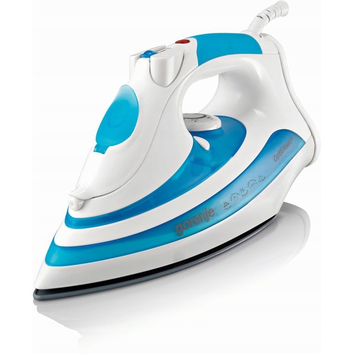 Fier de calcat cu aburi Gorenje SIH2200BC, 2200 W, jet de abur 60 g/min, debit continuu 22 g/min, autocuratare, anti-calcar, protectie anti-picurare, abur vertical, spray apa, alb/albastru, 0,35 L, 1 buc