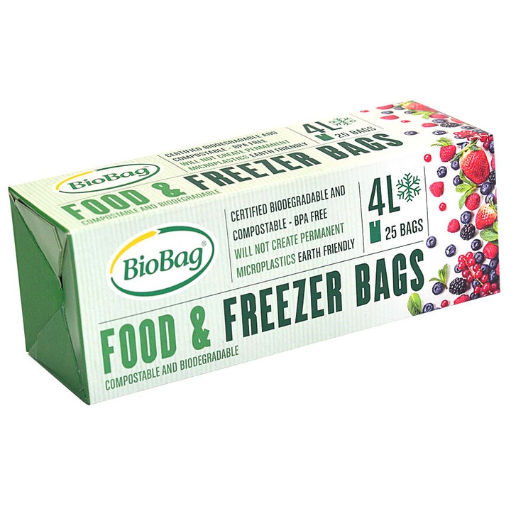 Pungi compostabile BioBag 4L pentru alimente si congelare, set 25 bucati