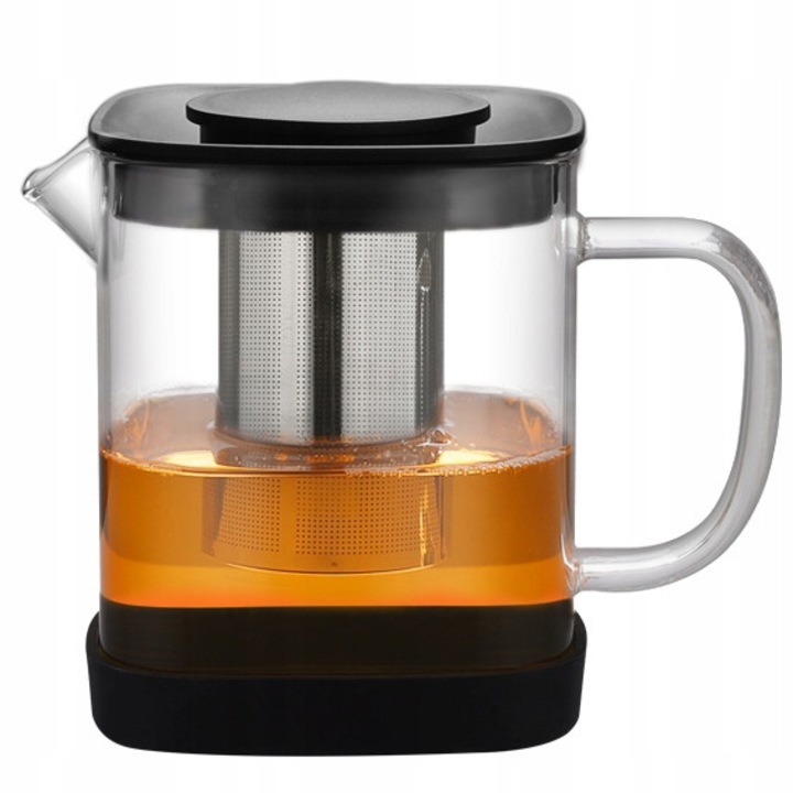 Kamille KM-0777M teafőző, hőálló üveg infúziós kancsó, rozsdamentes acél szűrő, fekete/átlátszó, 1000 ml