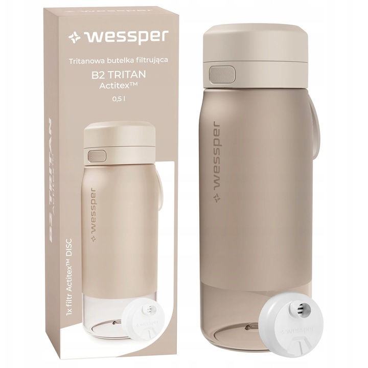 Филтърна бутилка Wessper B2 TRITAN Actitex, бежова, 0.5л, 21x7.5см