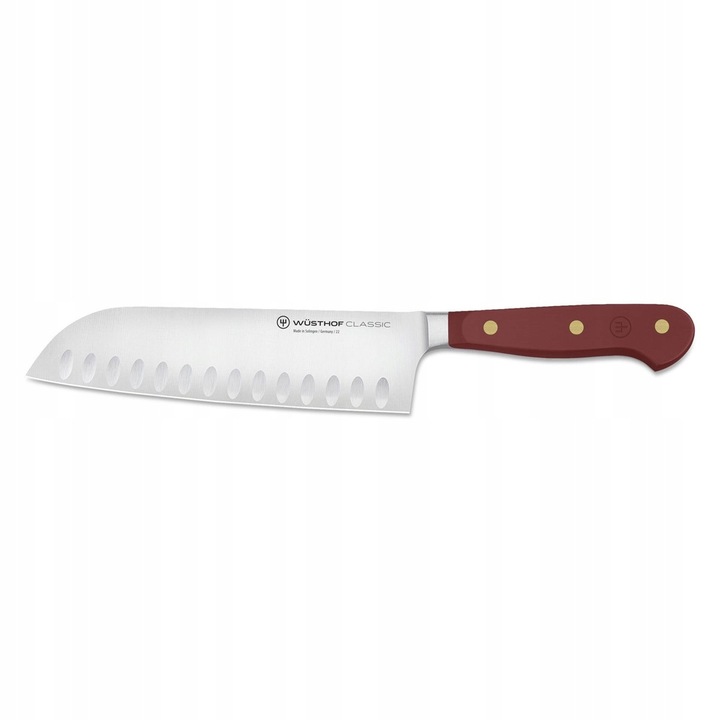 Wusthof Classic Colour santoku kés, X50CrMoV15 acélból kovácsolt, tapadásmentes alveolás penge, háromszorosan szegecselt POM markolat, barna, 17 cm