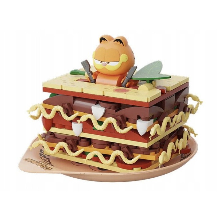 Set de constructie Pantasy Garfield Lasagna Seria Foodie 86807, set de blocuri, piese 3D, piese polisate si imprimate, multicolor, 13,7×11,8×9 cm