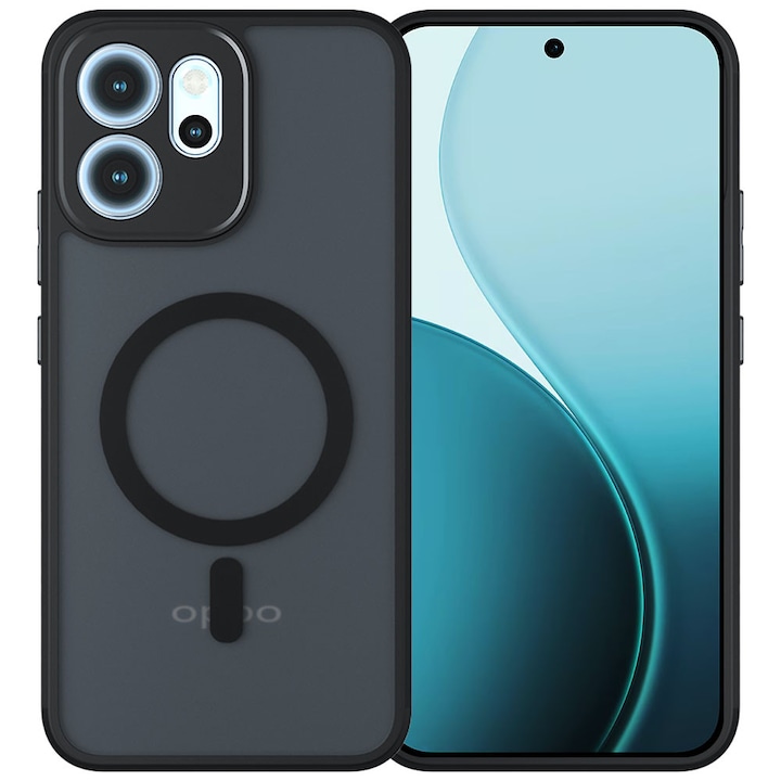 Husa pentru Oppo Reno 14F / Reno14 FS, Magnetic Defense Remastered, Policarbonat mat, Spate fumuriu, Colturi cu protectie antisoc, Atasare magnetica, Wireless charging, Negru