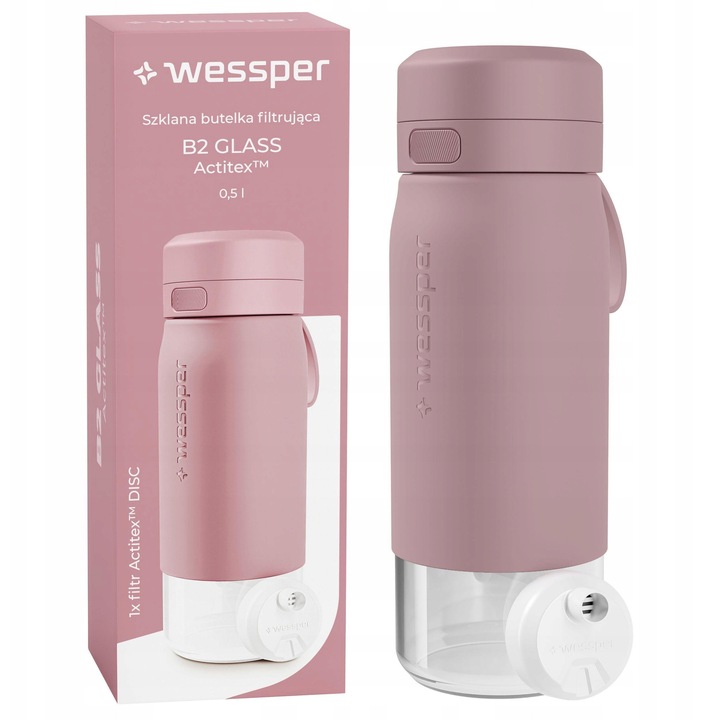 Филтърна бутилка Wessper B2 GLASS Actitex розова 0,5л 21,5x7,5см