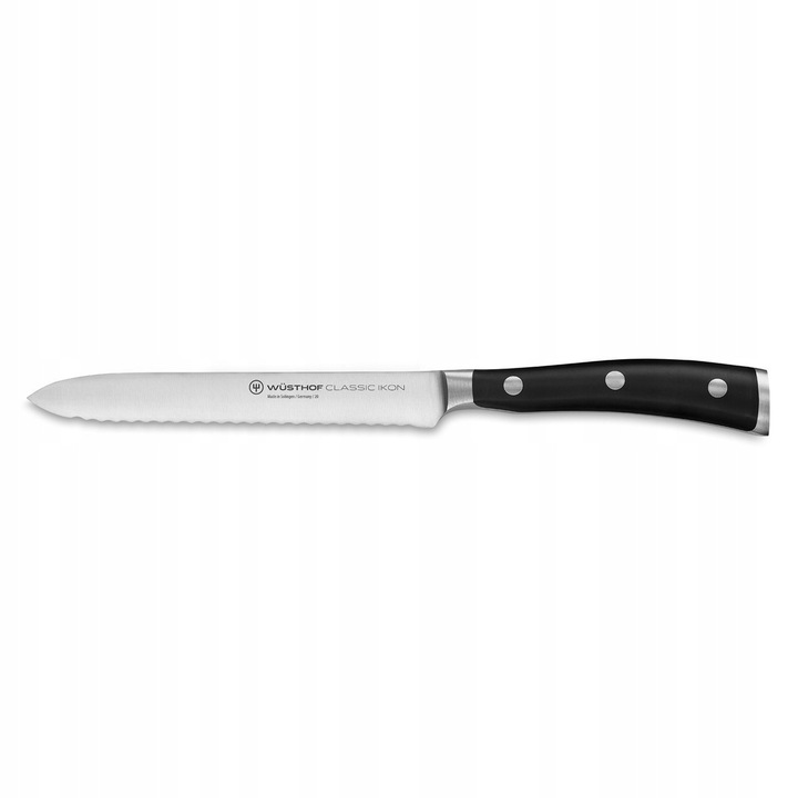 Wusthof Classic Ikon univerzális kés/konyhakés, X50CrMoV15 rozsdamentes acél, háromszorosan szegecselt POM markolat, 14 cm penge, fekete, 1 db