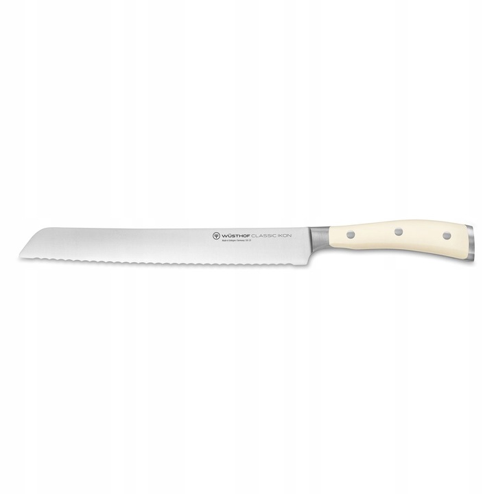 Wusthof Classic Ikon Creme kenyérvágó kés, kovácsolt X50CrMoV15 penge, dupla fogazott penge, krémszínű, 23 cm