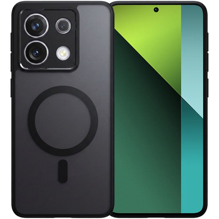 Husa cu magnet pentru Xiaomi Redmi Note 13 Pro 5G, Magnetic Defense Remastered, Policarbonat mat, Spate fumuriu, Colturi cu protectie antisoc, Atasare magnetica, Wireless charging, Negru