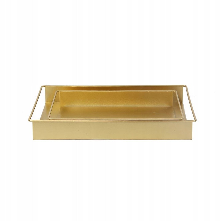 Set 2 bucati, tavi/tavite Mondex Lucas Gold HTOP8654, din metal, dreptunghiulare, auriu, 42x30x5/34x24,5x5 cm