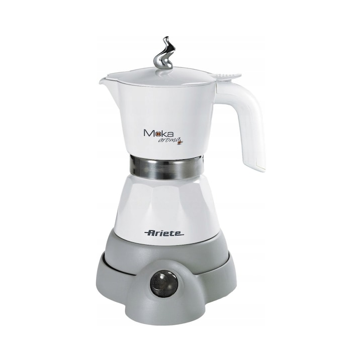 Espressor moka Ariete Moka Aroma 1358/10, electric 400W, baza 360° fara fir, auto-oprire si mentinere temperatura, alb, 4/2 cani (≈100 ml)