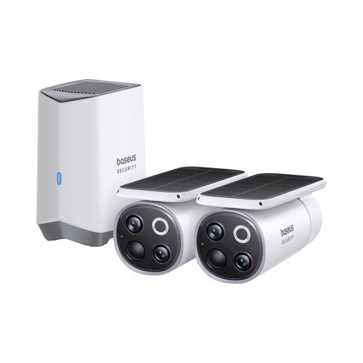 Baseus S1 Pro 3K kültéri megfigyelő szett, 2 db vezeték nélküli kamera 3K felbontással, napelemes tápellátás, 8x zoom, 16GB tárhely, fehér, 2 darab