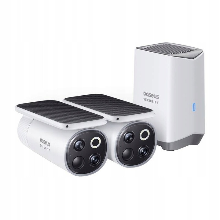 Baseus S1 Pro 3K kültéri megfigyelő szett, 2 db vezeték nélküli kamera 3K felbontással, napelemes tápellátás, 8x zoom, 16GB tárhely, fehér, 2 darab
