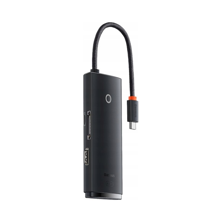 Мултифункционален хъб USB-C Baseus Lite Series 6 в 1, 2x USB 3.0, HDMI 1.4, SD/TF, трансфер 5Gb/s, черен, 1 бр.