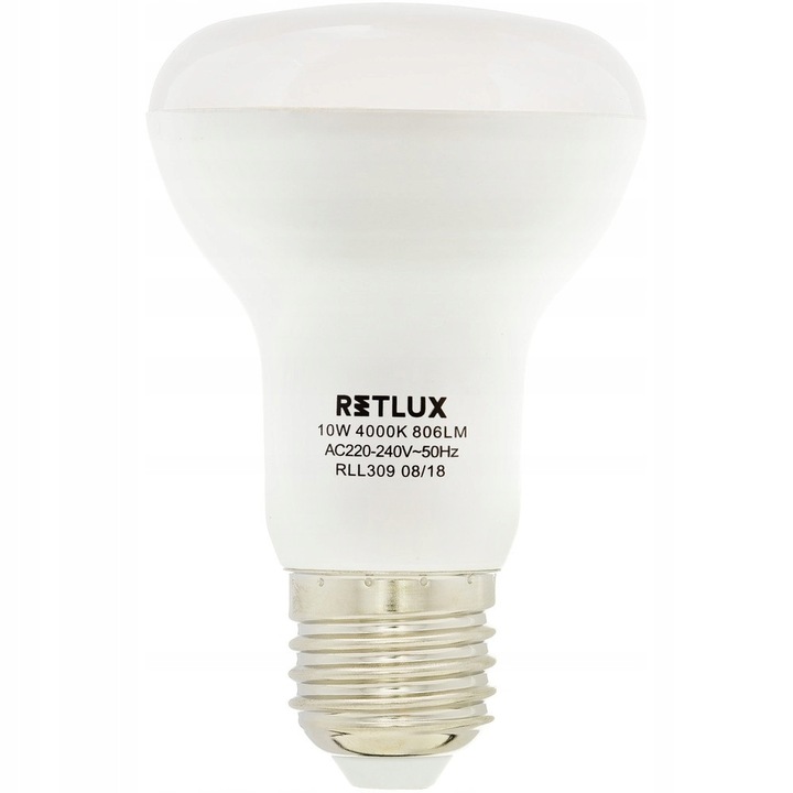 8 darabos szett, Retlux RLL309 R63 E27 LED izzó, 10W (65W-nak megfelelő), 806 lm, 4000K hideg fehér, nem szabályozható, F osztály, 8 x 10W