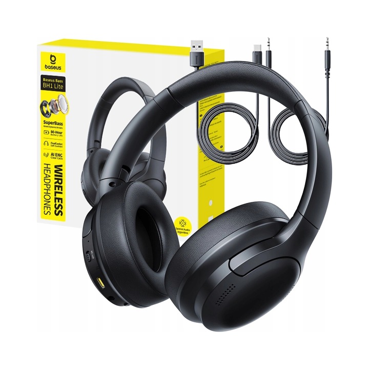 Casti wireless Baseus Bass BH1 Lite, metalice, negre