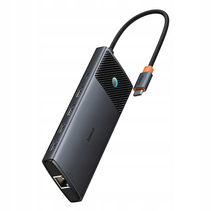 Хъб USB-C Baseus Metal Gleam II 10в1, 2x HDMI (4K@120Hz/4K@60Hz), USB 3.2 Gen 2 10Gbps и PD 100W, сив, 1 бр