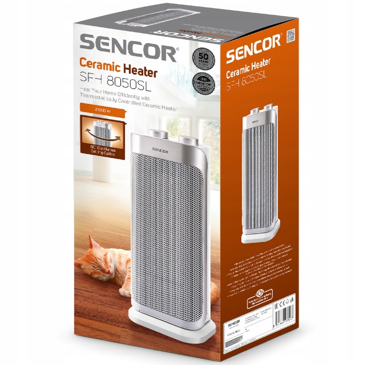 Sencor SFH 8050SL hősugárzó/elektromos fűtőtest, PTC kerámia fűtőelem, 2000 W, fehér/szürke