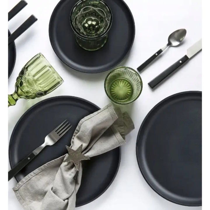 Комплект съдове за хранене MG Home Artena Black, комплект за маса от керамичен камък (каменна маса), устойчив на надраскване и високи температури, съвместим със съдомиялна машина и микровълнова печка, черен, 18 части (6 души)