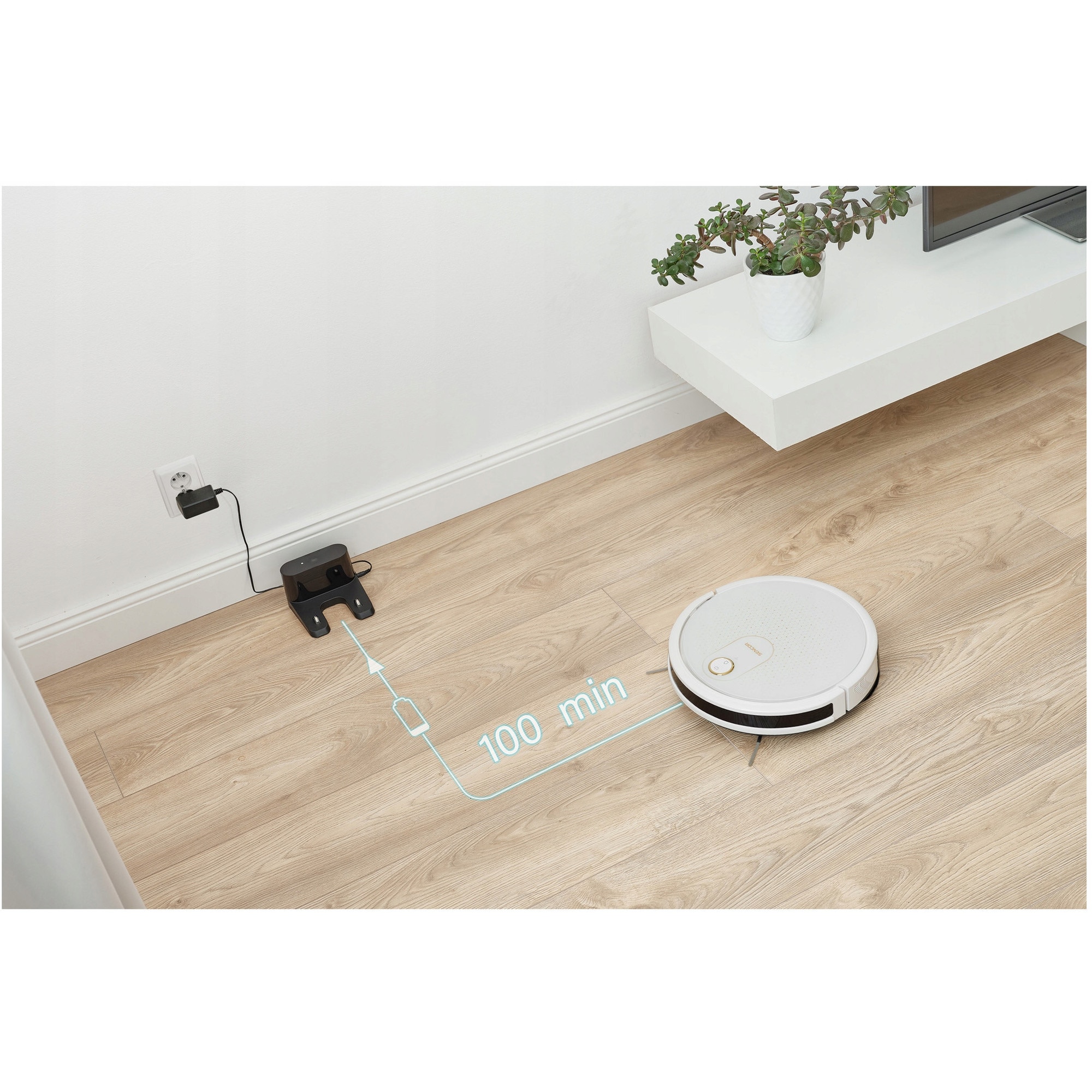 Aspirator robot Sencor SRV 4550WH, robot aspirator cu mop si aspirare simultana, navigatie giroscopica Smart Gyro, autonomie 100 min, baterie 2600 mAh, 3 niveluri de suctiune, Alb, 1 buc